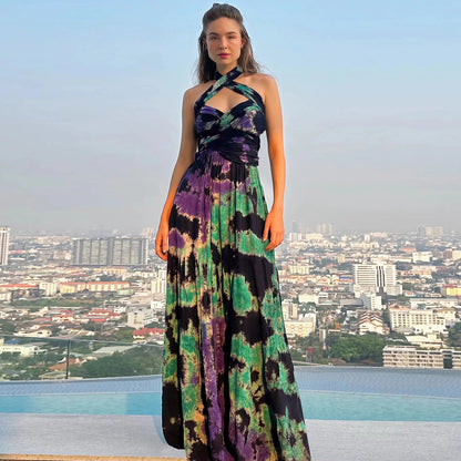 Tie-Dye Halter Maxi Dress