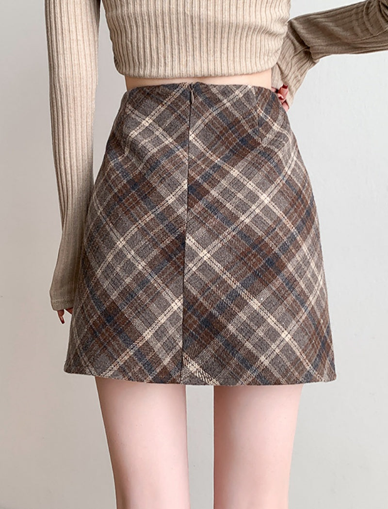 Plaid Mini Skirt with A-Line Cut