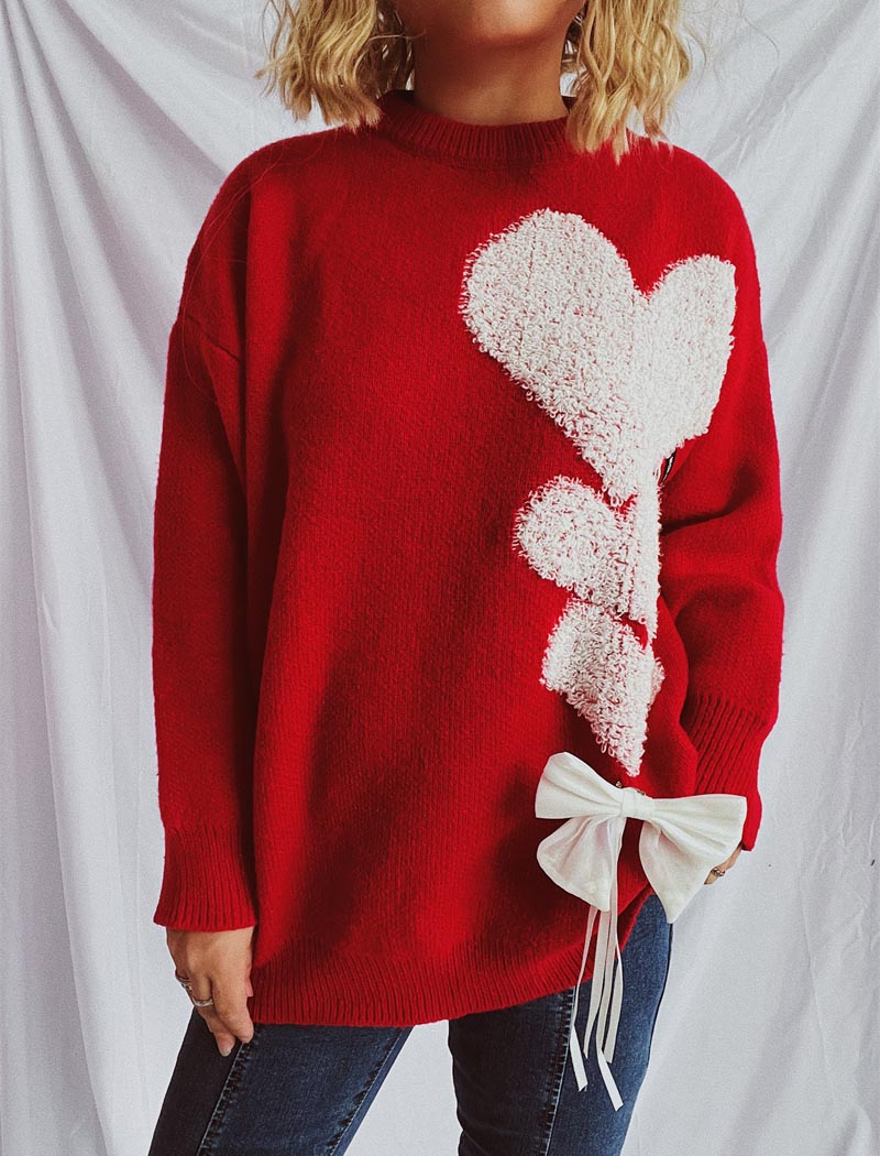 Heart Motif Sweater with Bow Detail