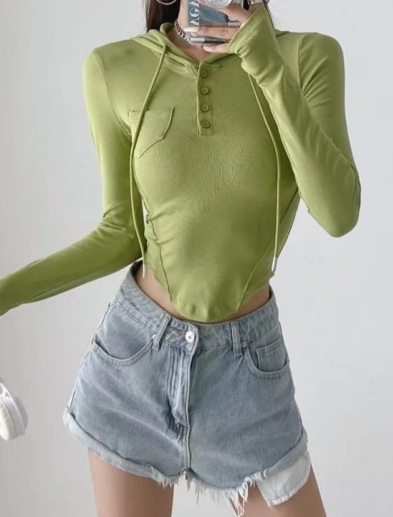 Buttoned Cropped Hoodie