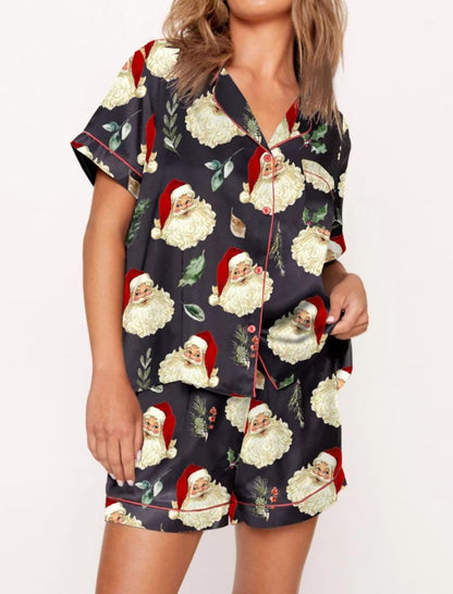 Santa Print Short Sleeve Pajama Set