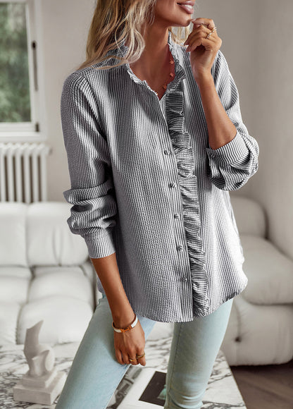 DVI407041T Ruffle Trim Button-Up Shirt