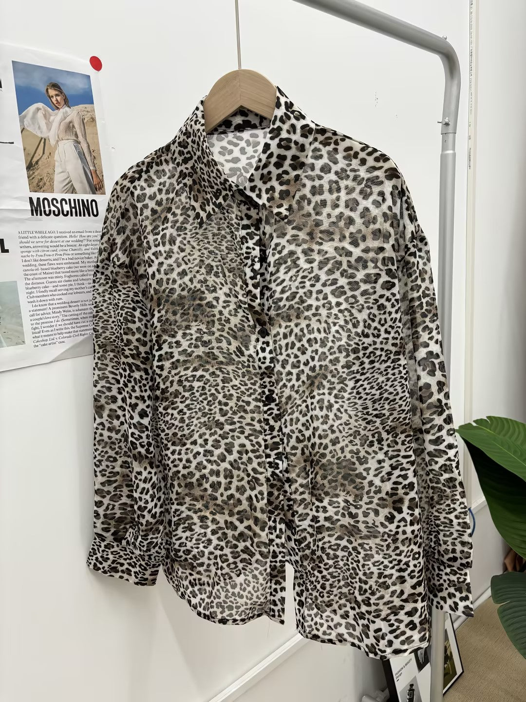 Leopard Print Button-Down Blouse