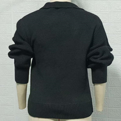 Blazer Collar Long Sleeve Knit Cardigan