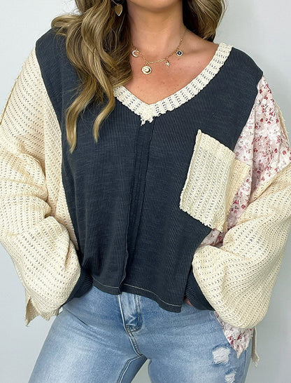 Floral Waffle Knit Pullover Top