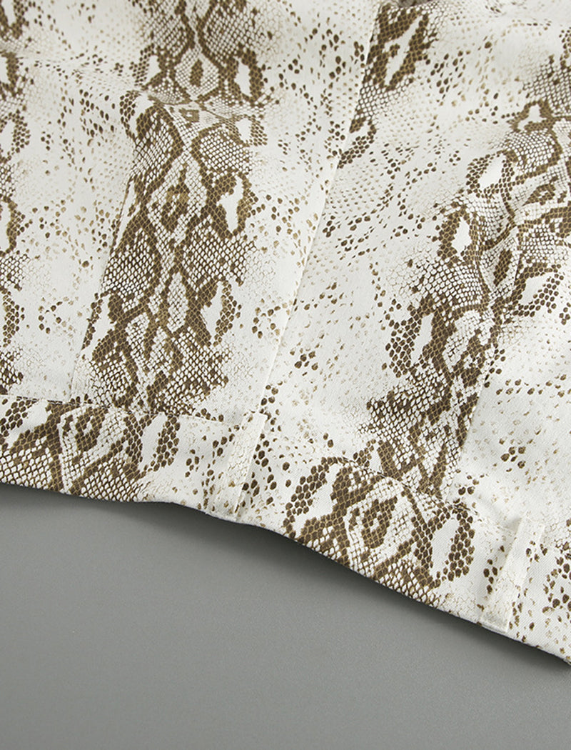 Snake Print Straight-Leg Stretch High-Waisted Pants