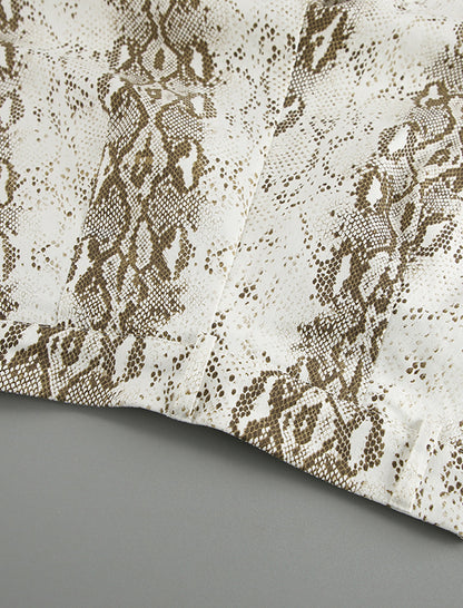 Snake Print Straight-Leg Stretch High-Waisted Pants