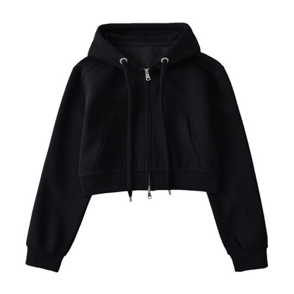 Cropped Zip-Up Hoodie with Drawstrings