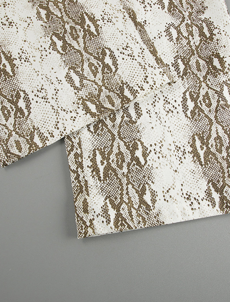 Snake Print Straight-Leg Stretch High-Waisted Pants