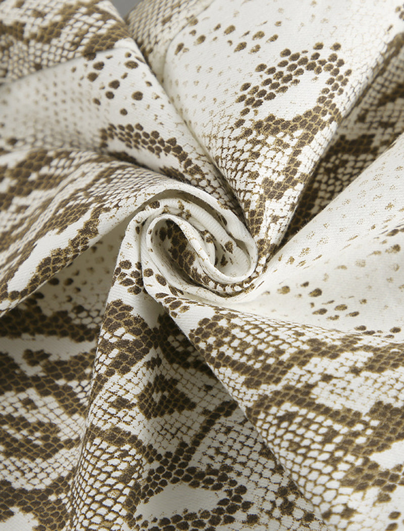 Snake Print Straight-Leg Stretch High-Waisted Pants
