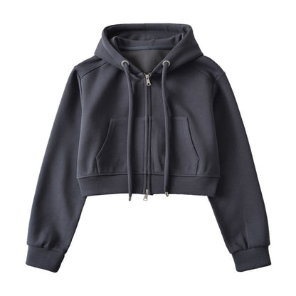 Cropped Zip-Up Hoodie with Drawstrings