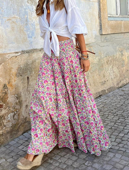 Floral Print Elastic Waist Maxi Skirt