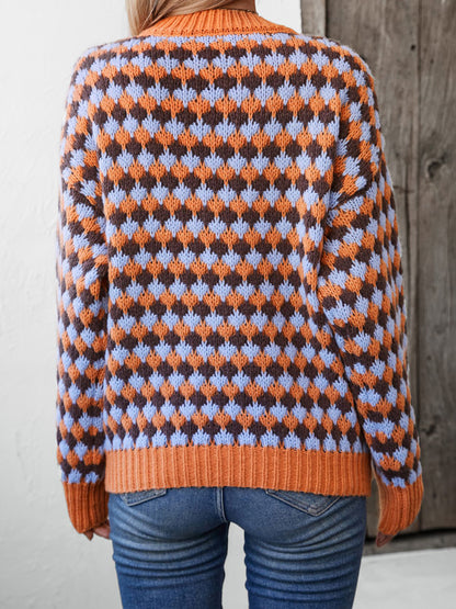 Color Block Crew Neck Knit Sweater