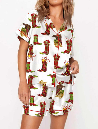 Santa Print Short Sleeve Pajama Set