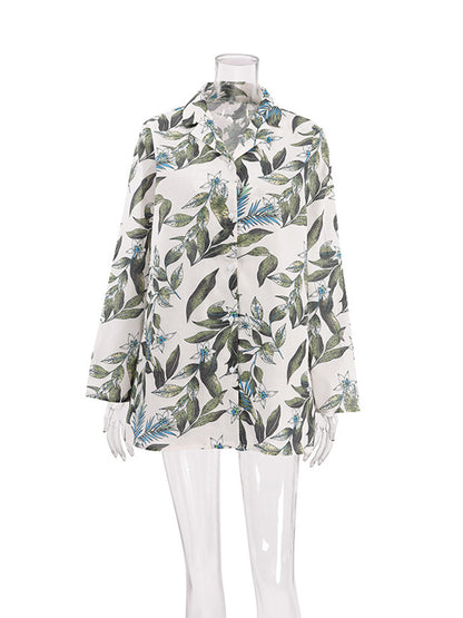 Tropical Leaf Print Shirt and Shorts Set