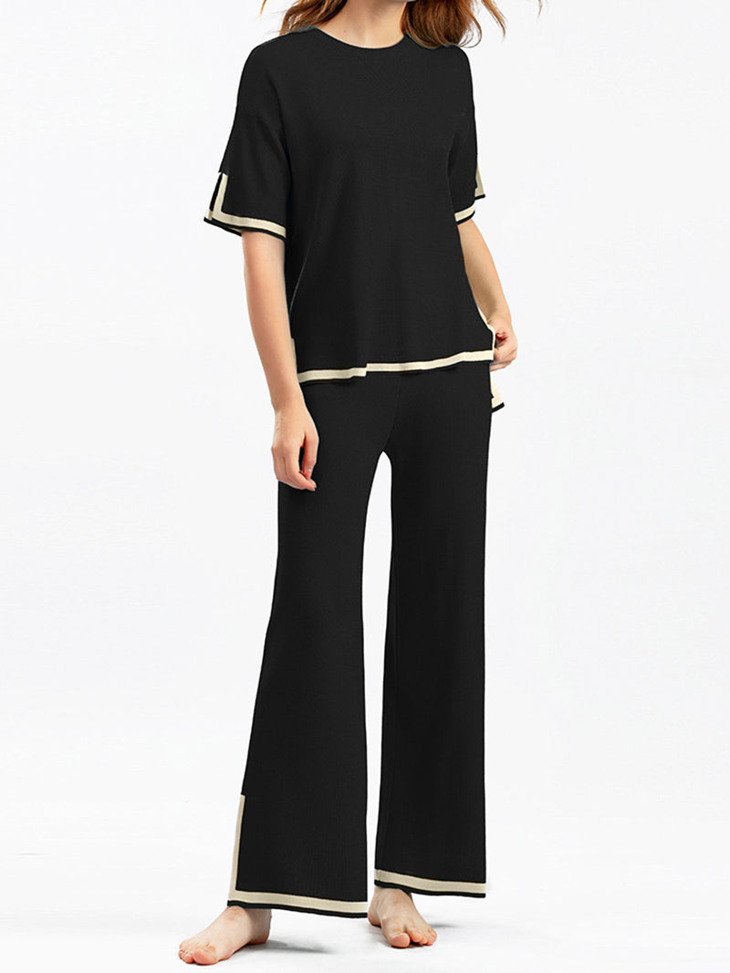 Slit Shirt and High-Waist Pants Set