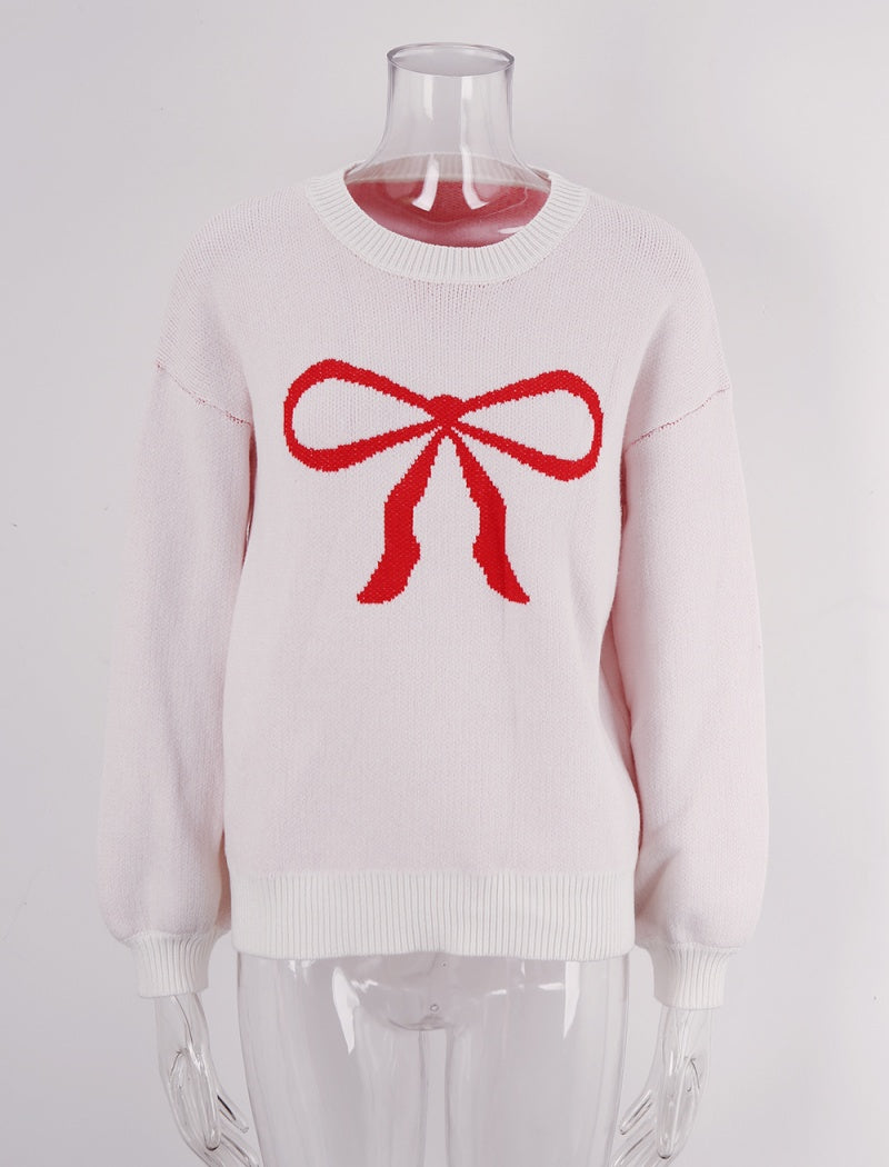 Crew Neck Sweater with Bow Graphic