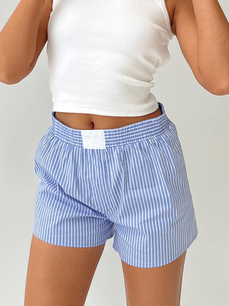 Striped Elastic Waist Shorts