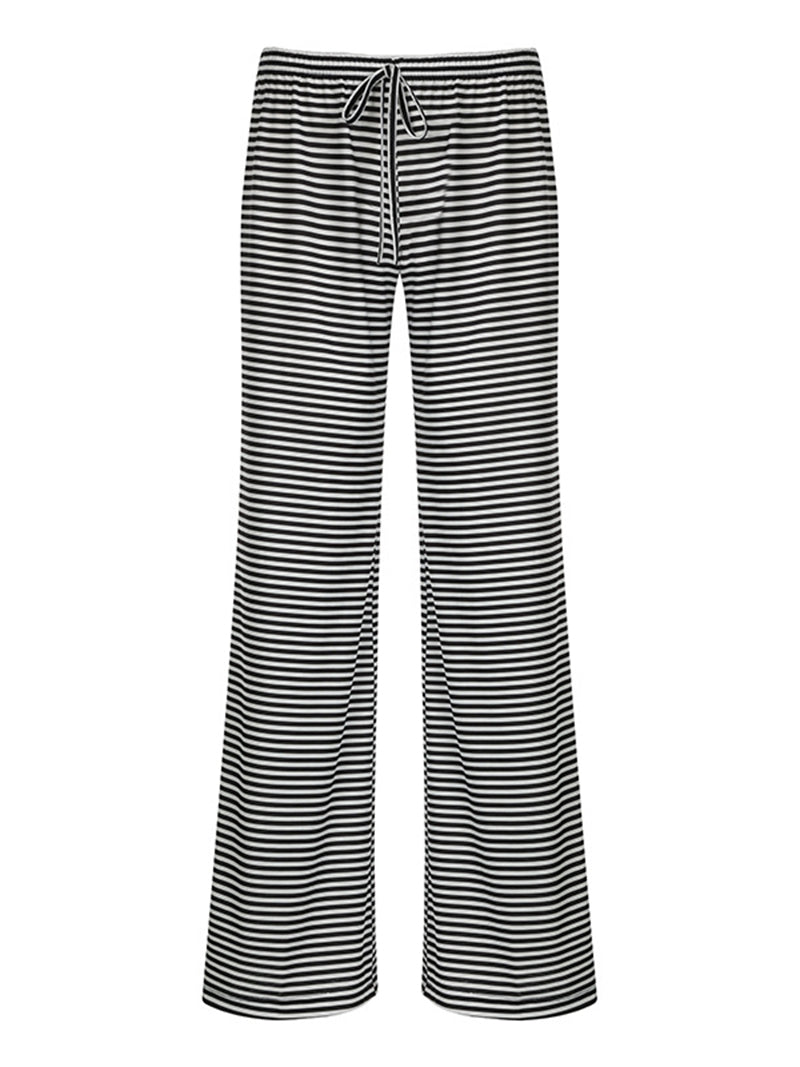 Drawstring Striped Wide-Leg Pants