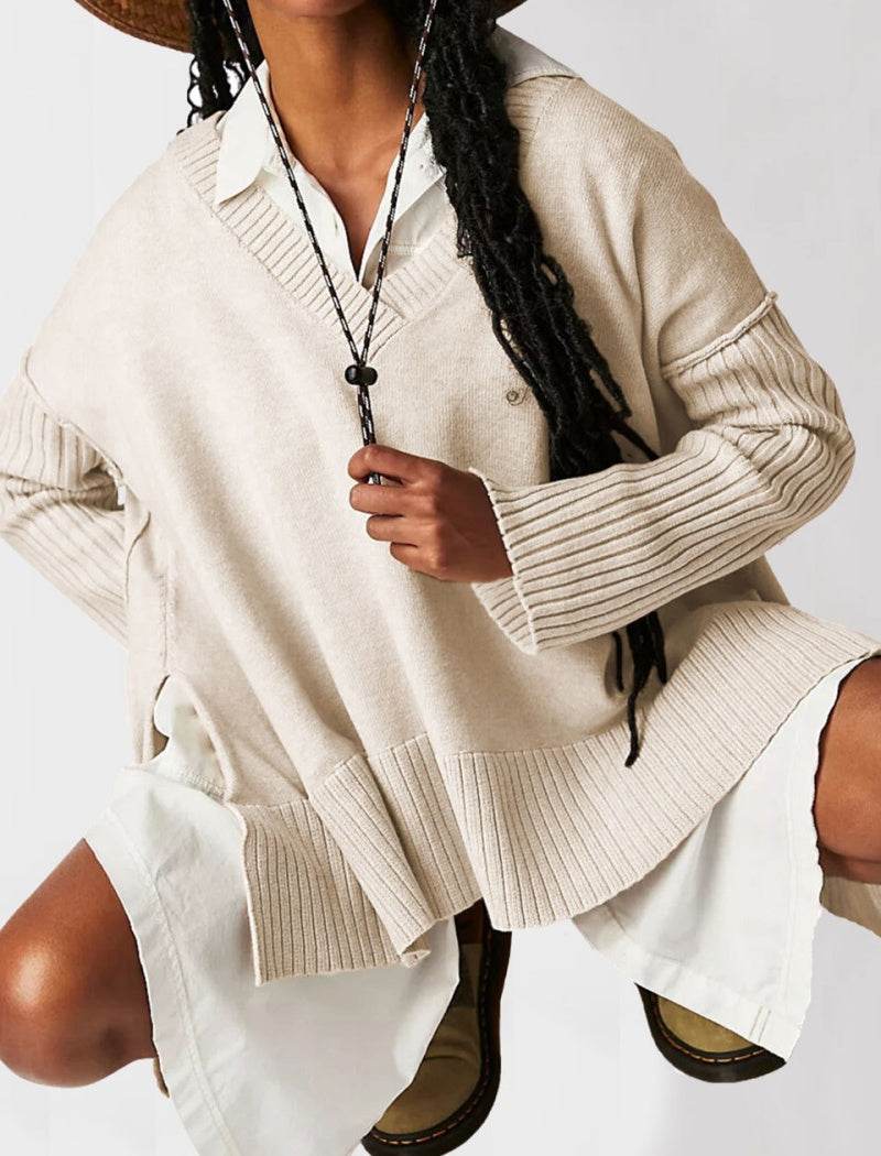 Oversized V-Neck Pullover Top