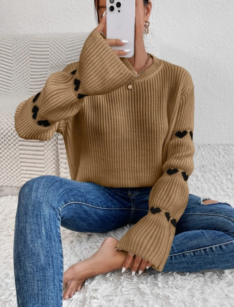 Knit Sweater with Heart Detail on Sleeves