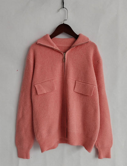 Zip-Up Knit Cardigan with Pockets