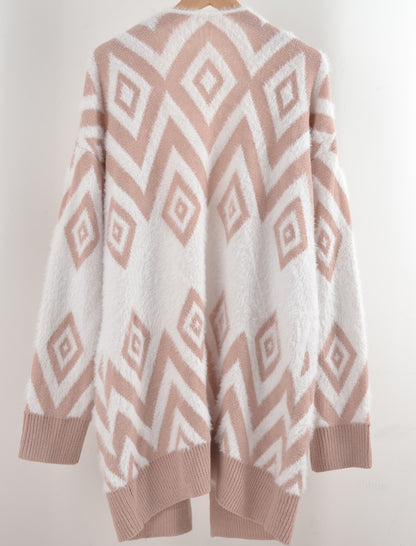 Geometric Knit Open-Front Cardigan