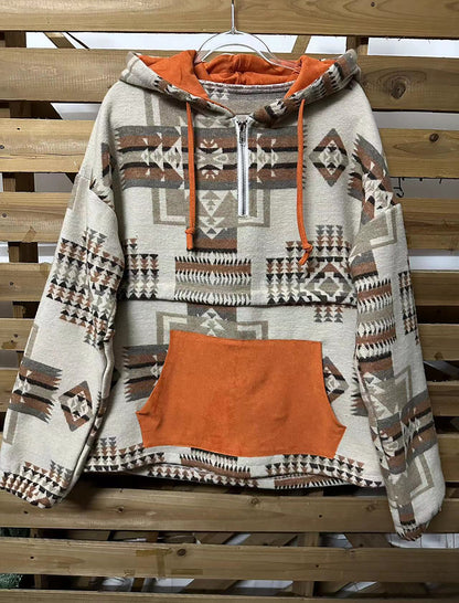 Aztec Print Pullover Hoodie