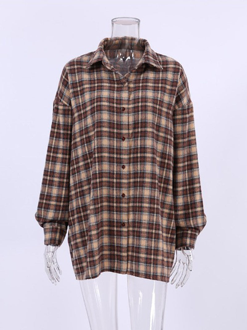 Oversized Plaid Button-Up Shirt