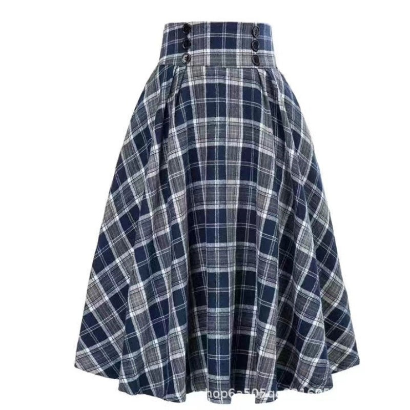 High-Waisted Plaid A-Line Skirt