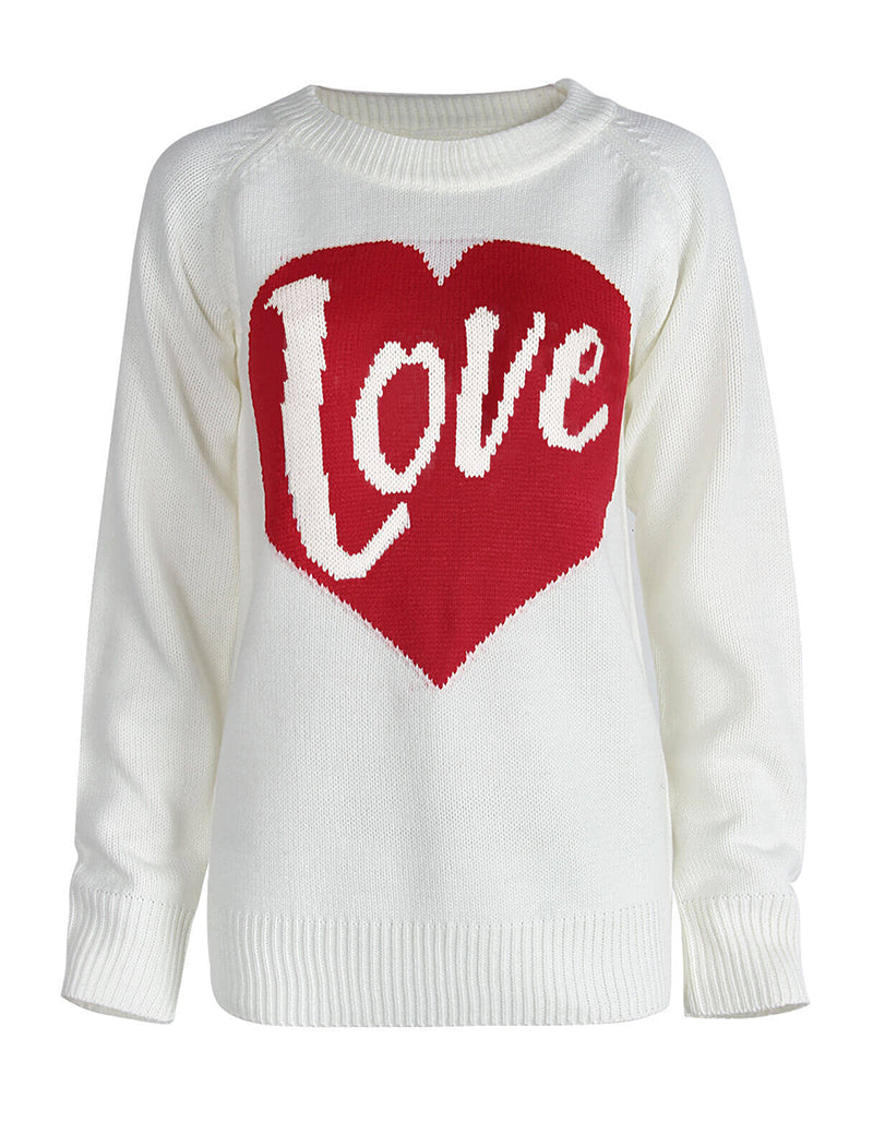 Heart Print Knit Sweater