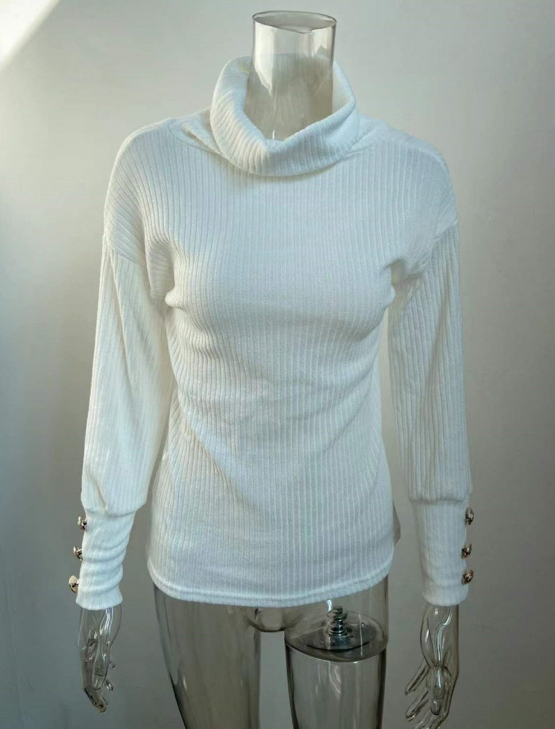 Oversized Button Turtleneck Sweater