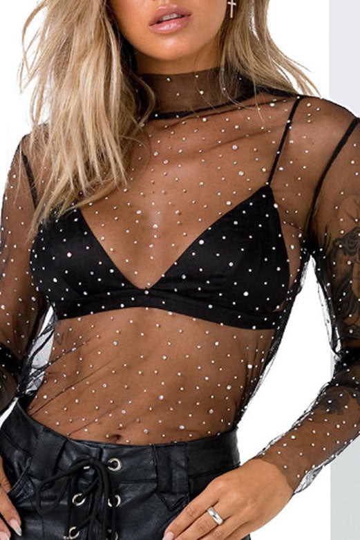 Sheer Mesh Polka Dot Top