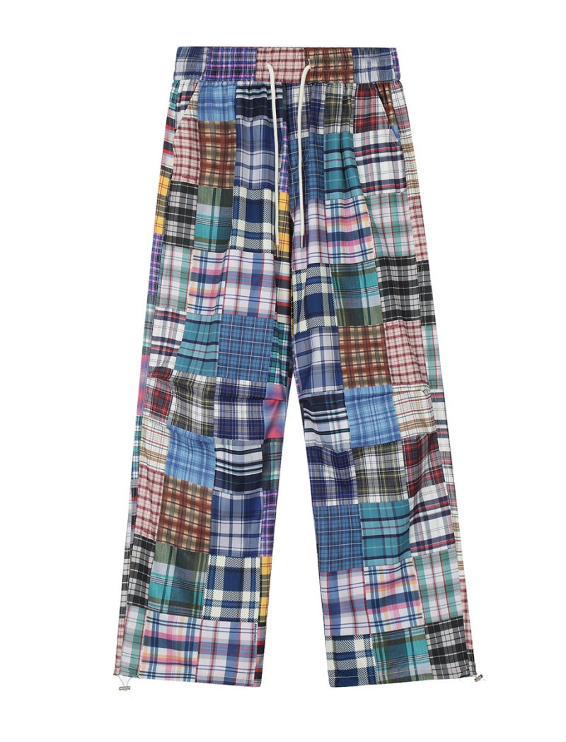 Patchwork Plaid Drawstring Pants