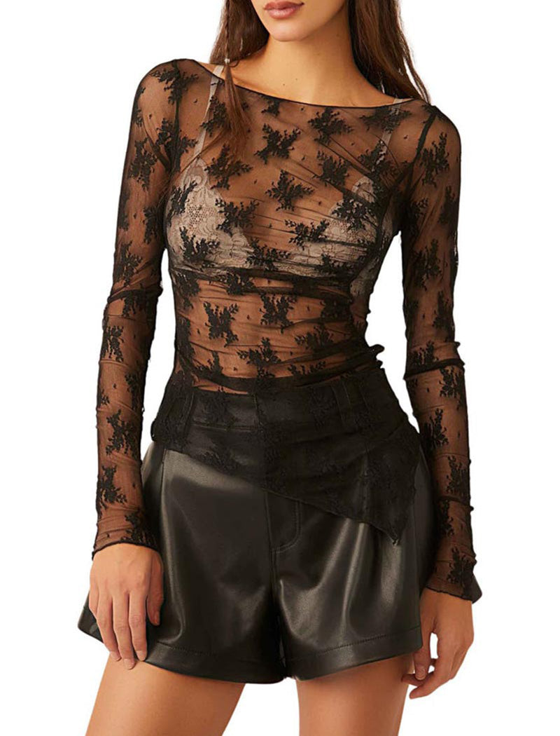 Sheer Lace Long Sleeve Top