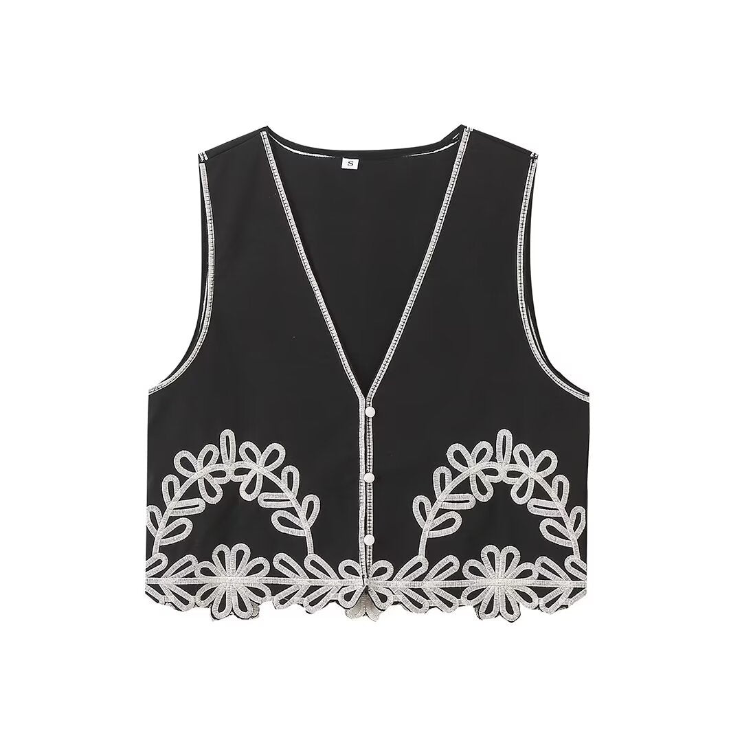 Button-Front V-Neck Vest