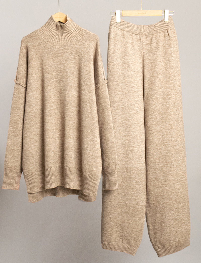 Knit Turtleneck Sweater and Wide-Leg Pants Set