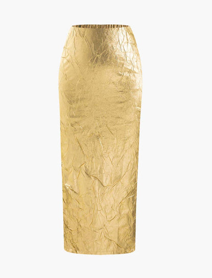 High-Rise Metallic Midi Skirt