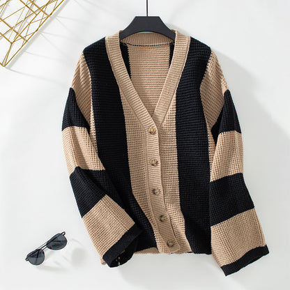 Striped Button-Up Cardigan