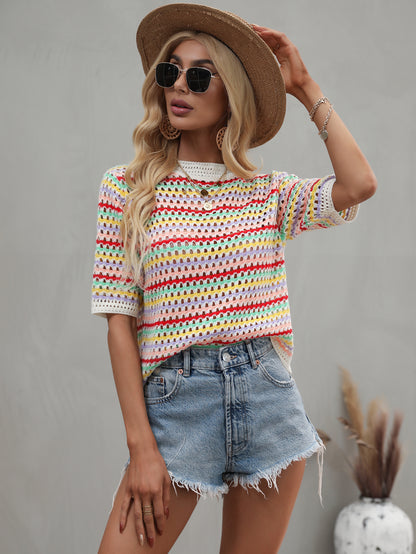 Color-Block Striped Knit Sweater