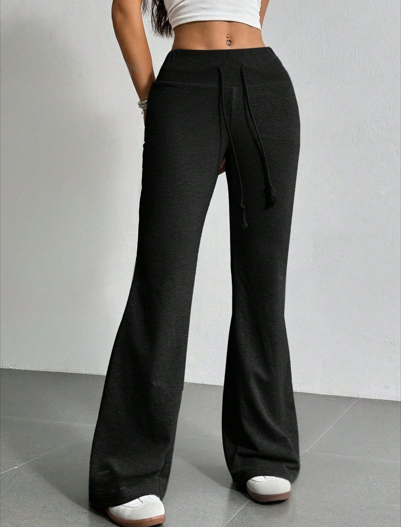 High-Waist Flared Drawstring Pants