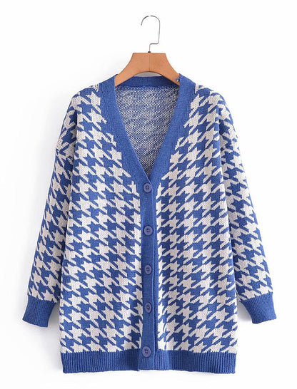 Oversized Houndstooth Button-Up Cardigan