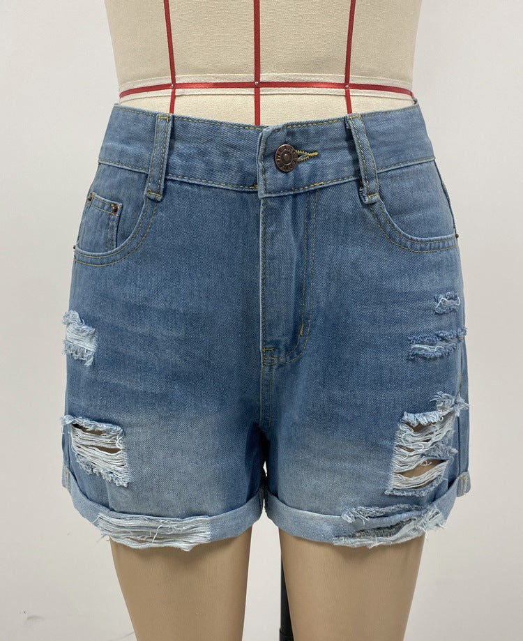 Ripped Straight-Leg Denim Shorts