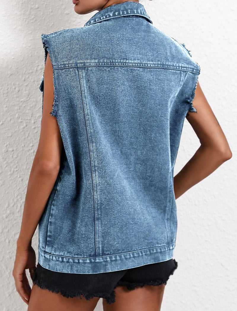 Sleeveless Button-Up Denim Vest