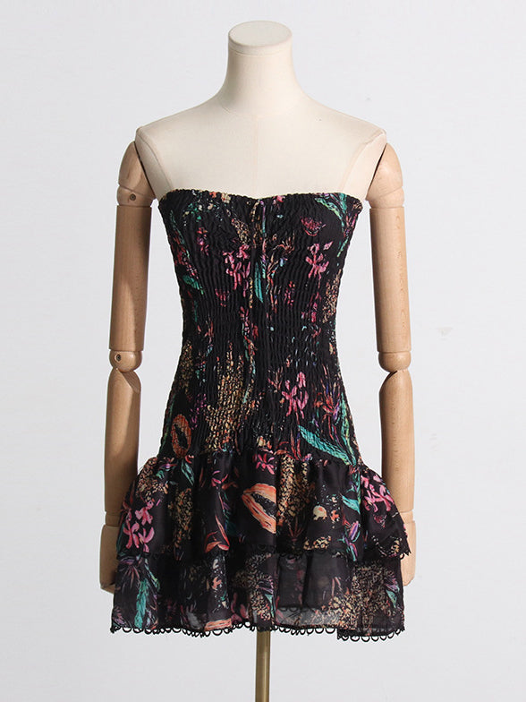 Strapless Floral Print Mini Dress