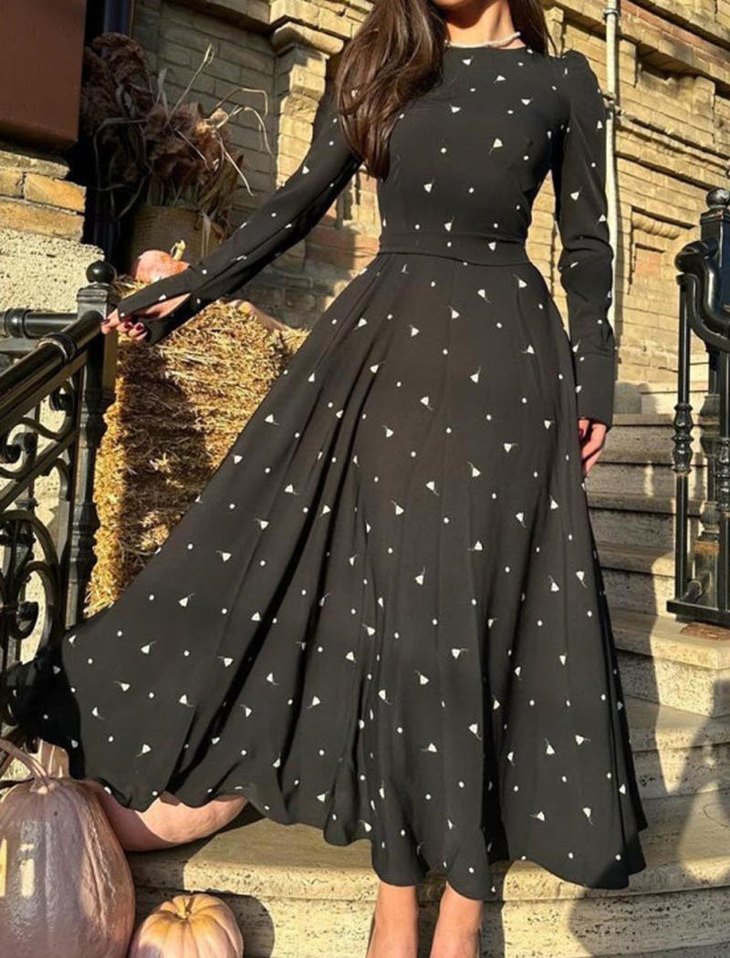 Graphic Long-Sleeve Maxi Dress