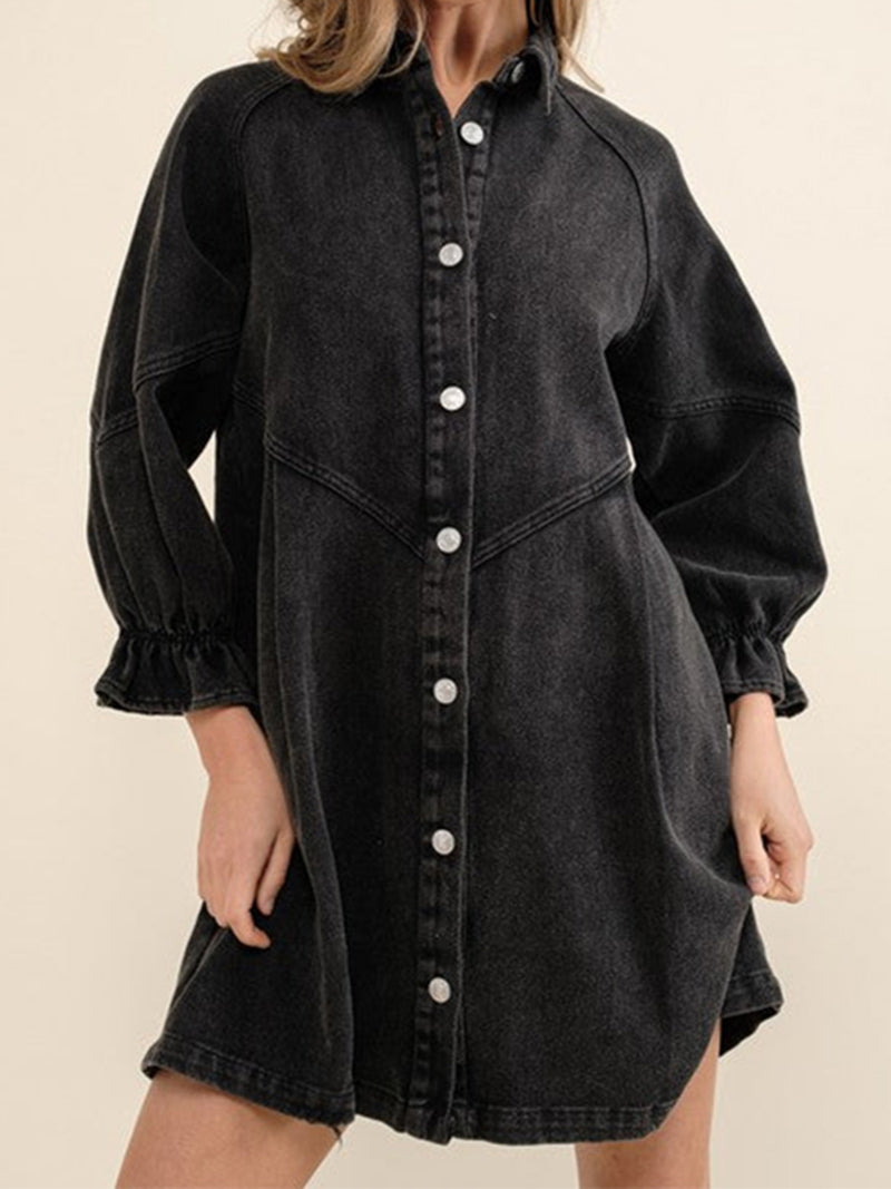 Solid Button-Up Shirt Dress