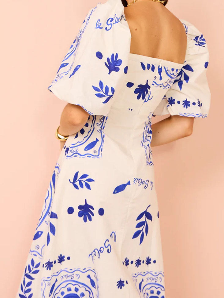 Floral Print Puff Sleeve Maxi Dress