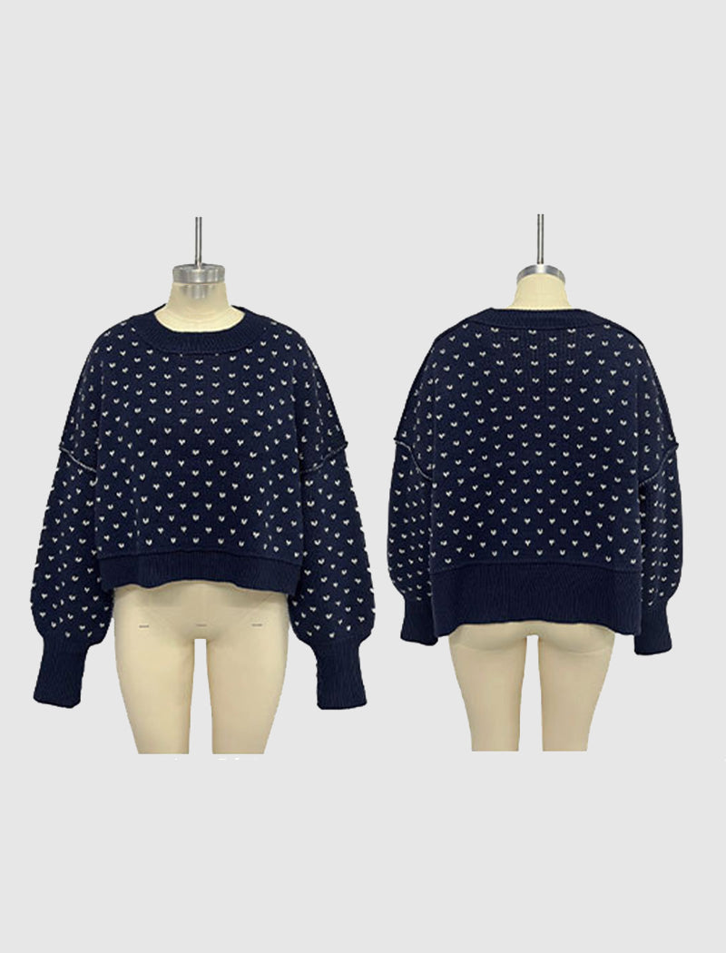 Heart Print Knit Crop Sweater