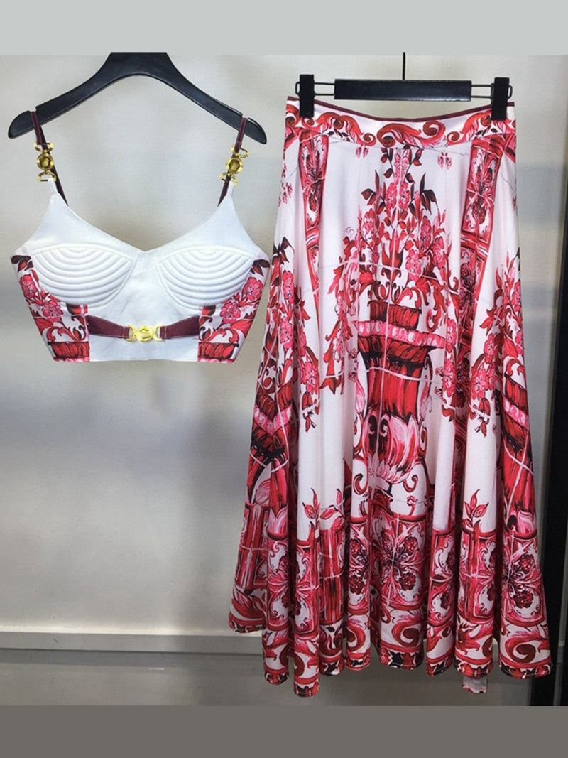 Abstract Print Bralette and Skirt Set